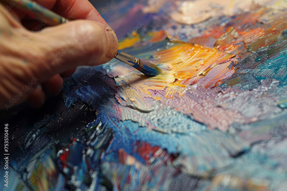The intricate details and vibrant colors blending together as an artist's hand applies oil pastels to a textured canvas. The intricate details and vibrant colors blending together as an artist's hand applies oil pastels to a textured canvas.