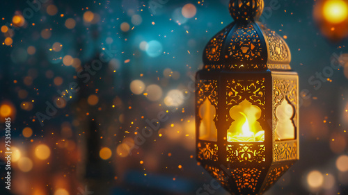 Vintage lamp in the night, Eid Mubarak celebration concept photo