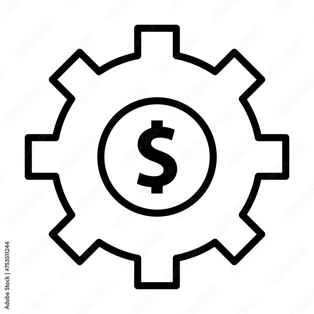 Gear with a dollar sign line vector icon for web, mobile and infographics isolated on white background. Gear with a dollar sign line vector icon for web, mobile and infographics isolated on white background.