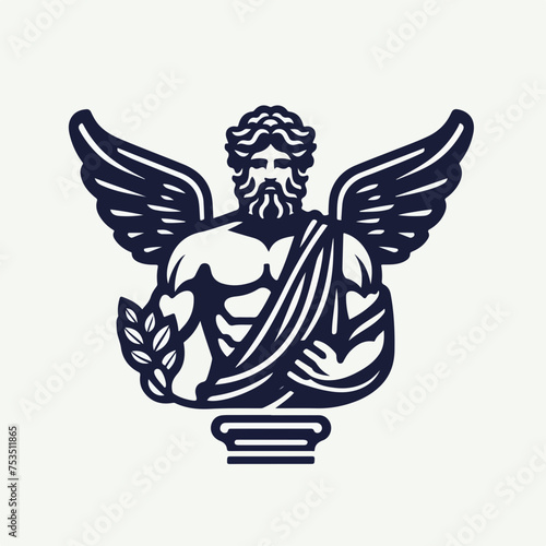 Flying Hermes in the Greek vector logo icon sticker tattoo.