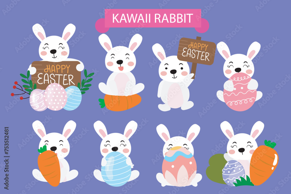 Fototapeta premium cartoon little rabbit on the easter celebration. Collection of Easter bunny and egg. easter egg, bunny character, banner templates