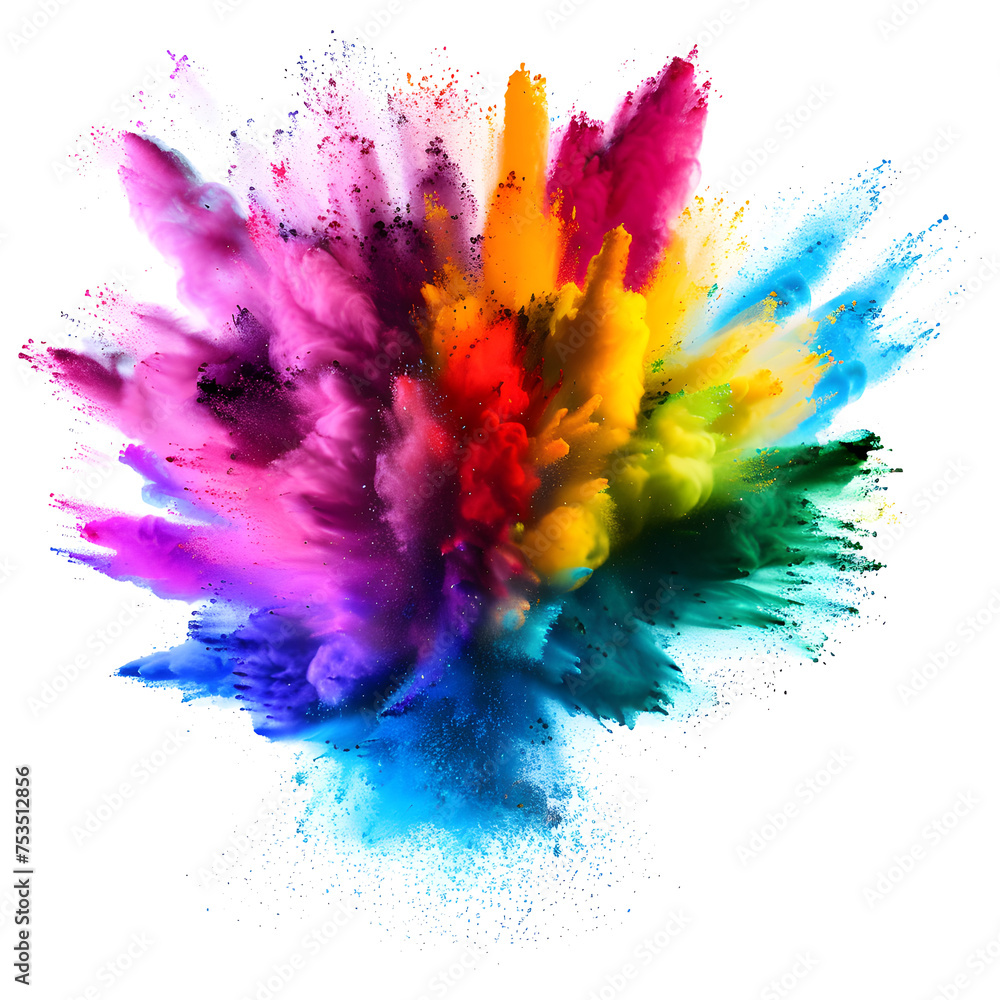 rainbow color holi powder explosion on transparent background - obrazy, fototapety, plakaty 