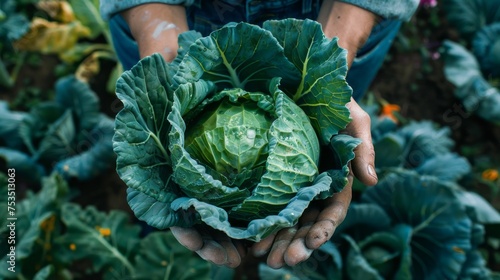 Harvest festival with hands displaying a large, leafy cabbage.