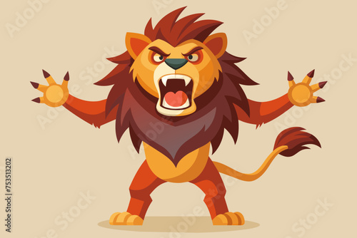 An angry  lion slave has his arms open, full length