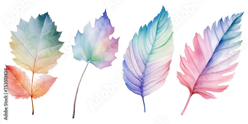 Watercolor colorful spring floral Pastel Leaves and flowers elements isolated on background, bouquets greeting or wedding card decoration. © TANATPON