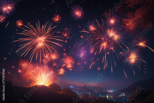 Firecrackers illuminating the night sky with a burst of colors