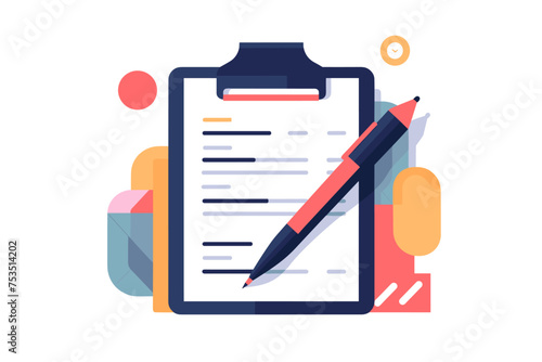 To do list and planning checklist concept. Checking on paper to do list, Daily task or agreement, Clipboard, Flat design style. Isolated vector illustration