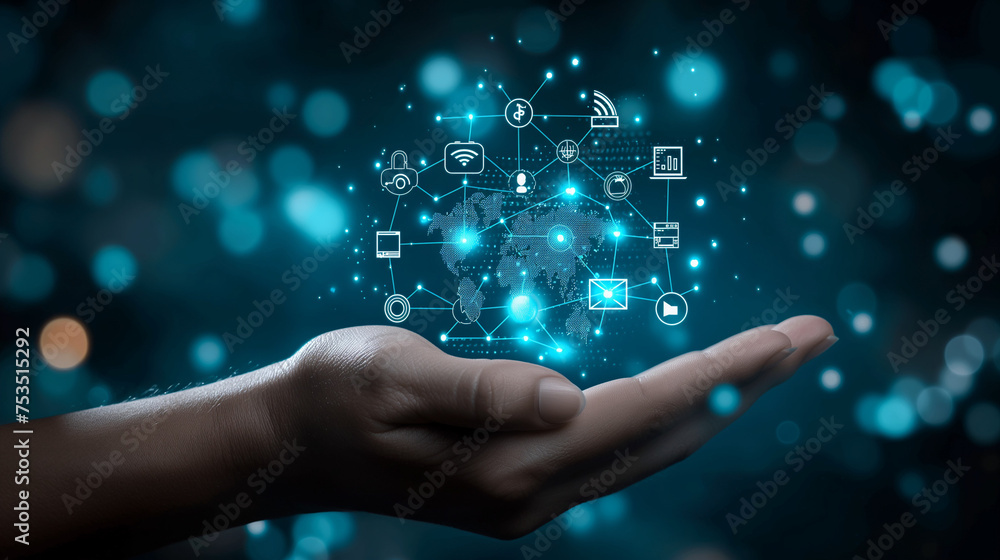 Application icons in human hand. Wireless technologies. Application icons in human hand. Wireless technologies.