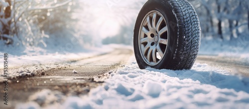 Solitary Tire Rests on Snow...