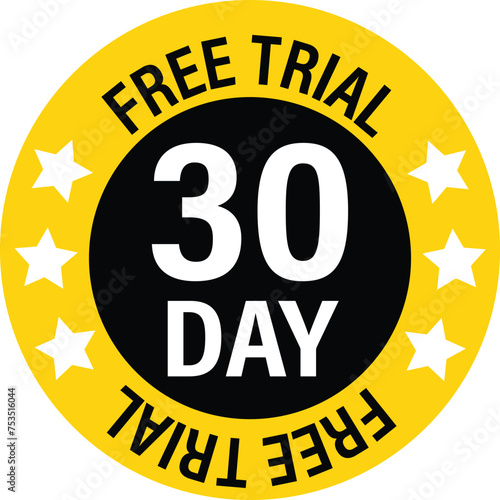 30 day free trial icon. 30 days free trial sign. Free trial label symbol. flat style.