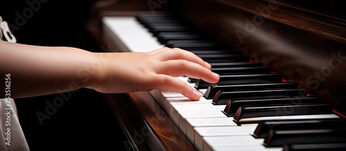 Expressive Musician's Hand Playing Melodies on a Grand Piano with Elegance and Precision