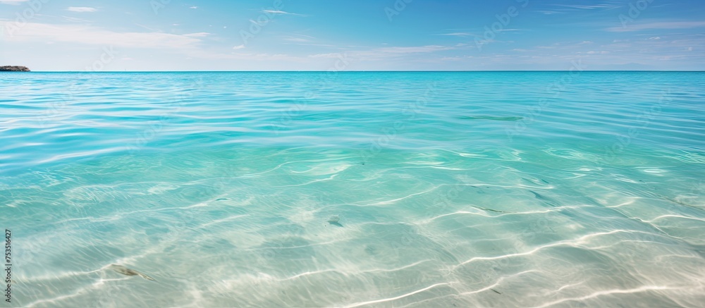Serene Seascape of a Clear Blue Ocean with Calm Water and Blue Sky Horizon