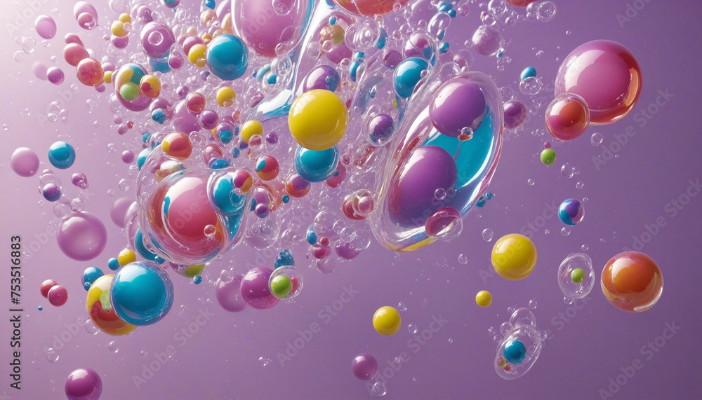 Colorful liquid bubbles, 3d render glossy shape isolated on transparent background