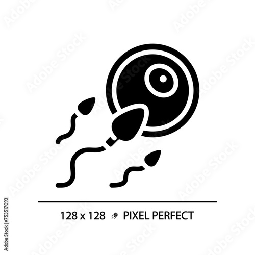 Fertilization black glyph icon. Fertility ovulation, insemination. Human reproduction biology, impregnation. Silhouette symbol on white space. Solid pictogram. Vector isolated illustration