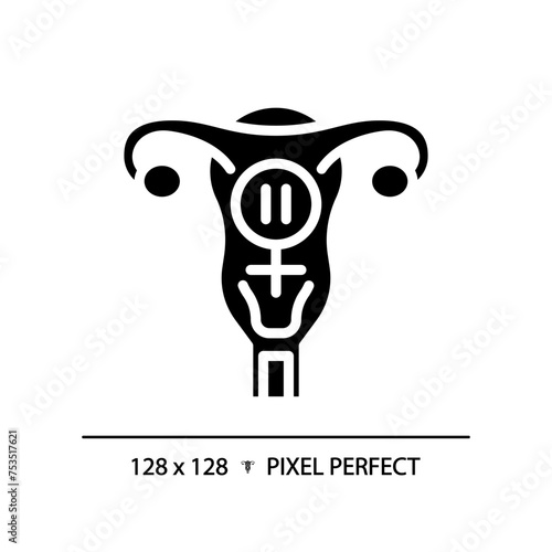 Female menopause black glyph icon. Physical health issue, medical condition. Feminine gynecology, ageing process. Silhouette symbol on white space. Solid pictogram. Vector isolated illustration