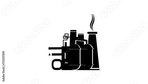 Oil petrochemical refinery plant, black isolated silhouette