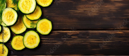 Freshly Sliced Cusps Arranged on a Rustic Wooden Table in Natural Light Setting photo