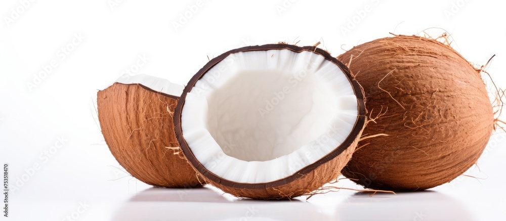 Fresh Tropical Coconuts Arranged on a Clean White Background for Summer Vibes and Healthy Living Fresh Tropical Coconuts Arranged on a Clean White Background for Summer Vibes and Healthy Living