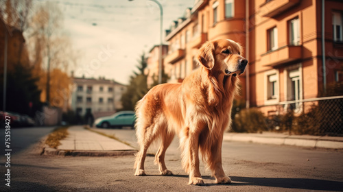 golden retriever dog posing on the street