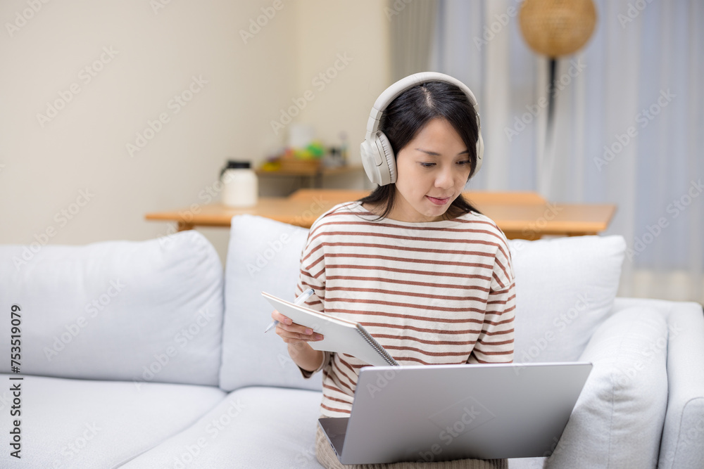 Woman study on laptop computer at home