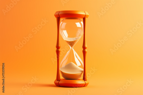Hourglass on orange background. Time concept, copy space.
