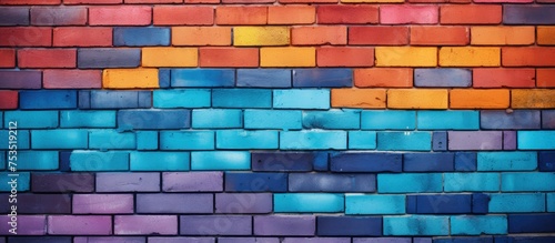 Vibrant and Textured Brick Wall Adorned with Colorful Geometric Pattern