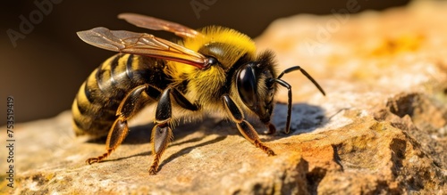 Vibrant Bee Posing Graceful...
