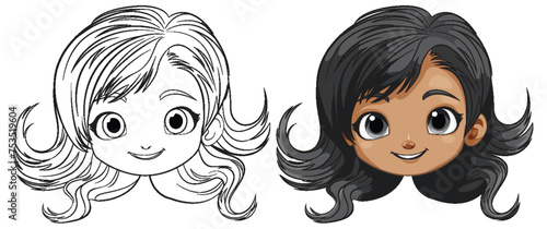 Two cartoon girls with different hair and skin tones.