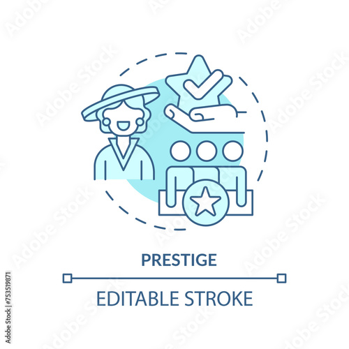 Prestige soft blue concept icon. Aspect of social stratification. High society. Upper class. Societal status. Round shape line illustration. Abstract idea. Graphic design. Easy to use in article