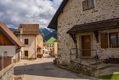 A street in the mountain village of Mione in Carnia, Friuli-Venezia Giulia, north east Italy photo
