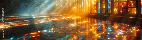 Mosaic tiles creating an ethereal light effect in a vintage abstract setting. © Fokasu Art