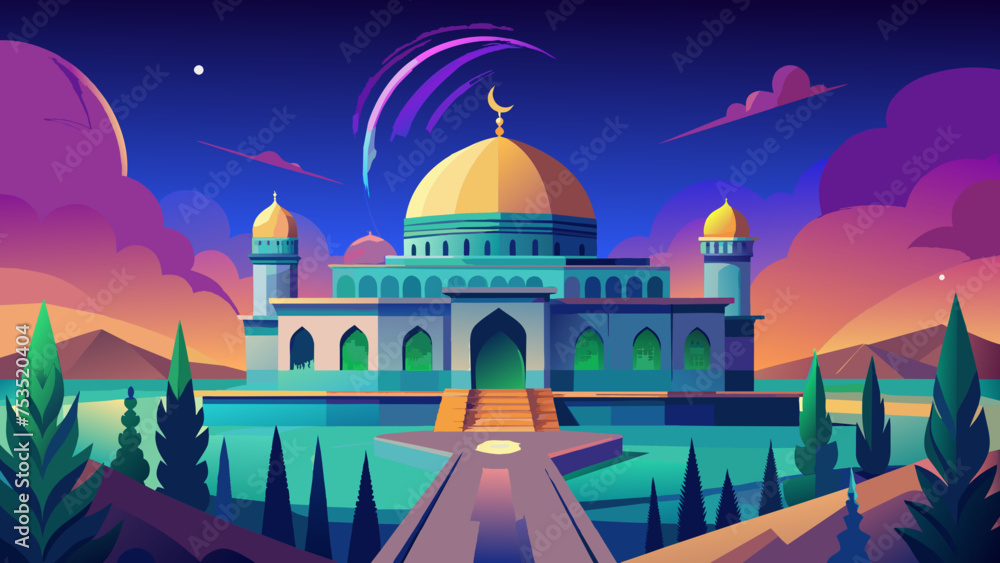 mosque at night vector illustration 