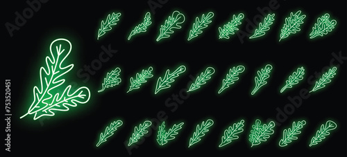 Arugula leaf icons set outline vector. Salad plant. Food agriculture neon isolated