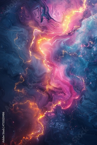 Watercolor effects  neon light abstract landscapes with marble texture create mesmerizing art scenes.