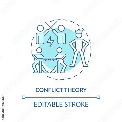 Conflict theory soft blue concept icon. Social stratification. Struggling for power and influence. Structural inequality. Round shape line illustration. Abstract idea. Graphic design. Easy to use © bsd studio