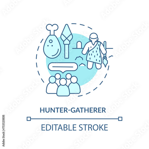 Hunter gatherer soft blue concept icon. Type of society. Nomadic lifestyle. Social group. Tribal community. Round shape line illustration. Abstract idea. Graphic design. Easy to use in article