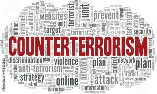 Counterterrorism word cloud conceptual design isolated on white background.