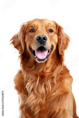 Radiant Golden Retriever with a Heartwarming Smile Against White - Generative AI