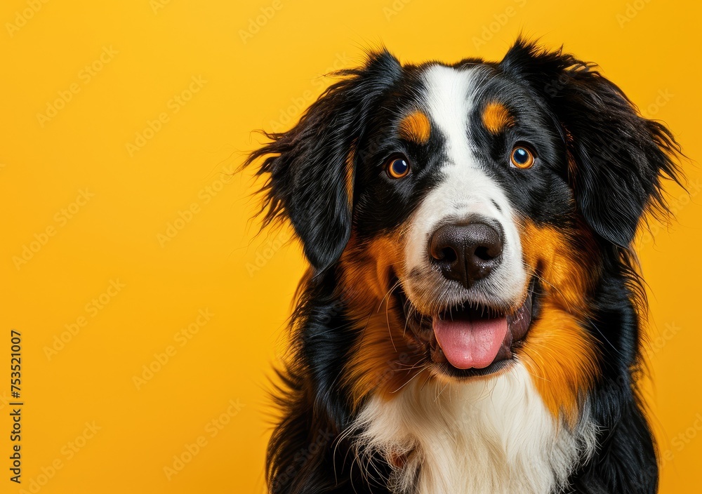 Portrait of a Majestic Bernese Mountain Dog Against a Vibrant Orange - Generative AI