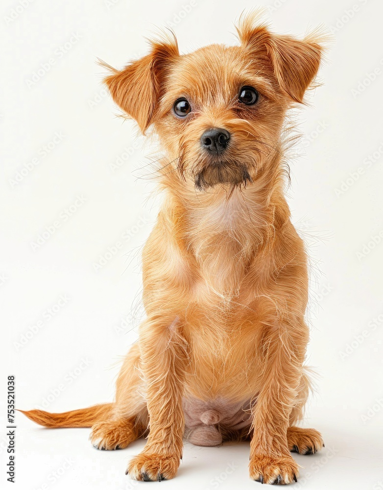 Charming Brown Terrier Puppy Sits Elegantly Against White - Artwork Generative AI Charming Brown Terrier Puppy Sits Elegantly Against White - Artwork Generative AI