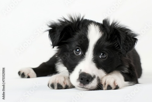 Captivating Border Collie Puppy with Soulful Gaze Resting Peacefully - Generative AI