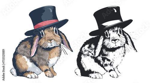 Sweet rabbit donning a dapper hat silhouette, Generative Ai