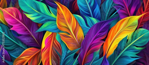 Colorful tropical leaves pattern for swimwear design