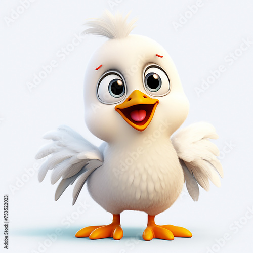 Little baby chicken, cartoon illustration on white background, Cute chick for children book. Kids book colorful illustrations with bird, digital art
