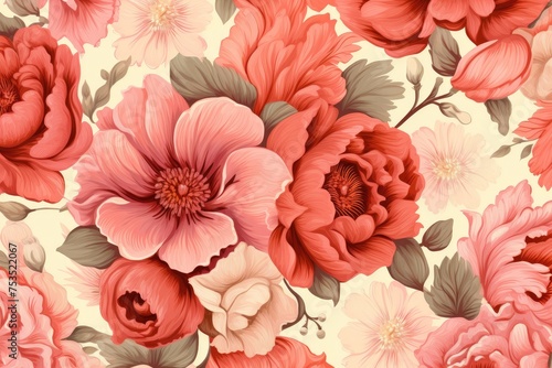 Vintage Blossom Elegance: A Tapestry of Pink Floral Art - Generative AI