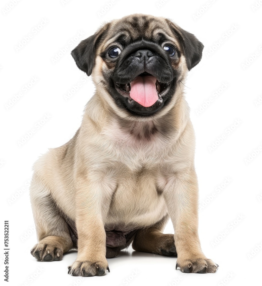 Charming Fawn Pug Puppy Sits With Joyful Glee And Tongue Out - Portrait Generative AI