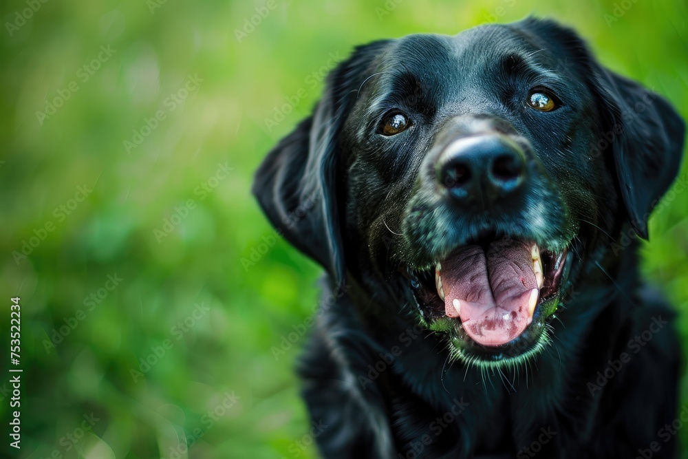 Delighted Black Labrador with Gleaming Eyes in Lush Serenity - Generative AI