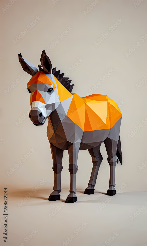 Obraz premium Donkey, isolated background, potrait, low poly, wallpaper, background