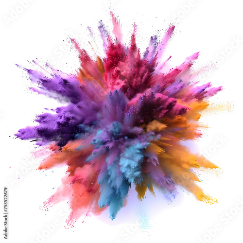 rainbow color holi powder burst on transparent background