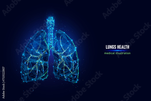 Healthy Human Lung Low Poly Art Vector Illustration Made of Dots Connected with Thin Lines